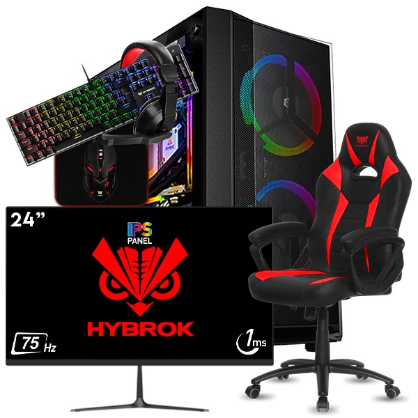 SETUP GAMER R3 4100-RX 580 + CHAISE GAMER +MONITEUR GAMER + PACK GAMER