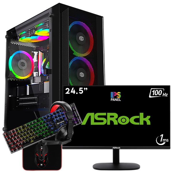 SETUP GAMER R3 4100-RX 5700XT + MONITEUR GAMER + PACK GAMER