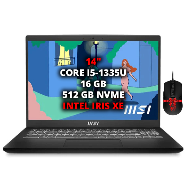 MSI MODERN 14 C13M-1450MA - Core i5 13th, IRIS XE, 16GB, 512GB + Souris
